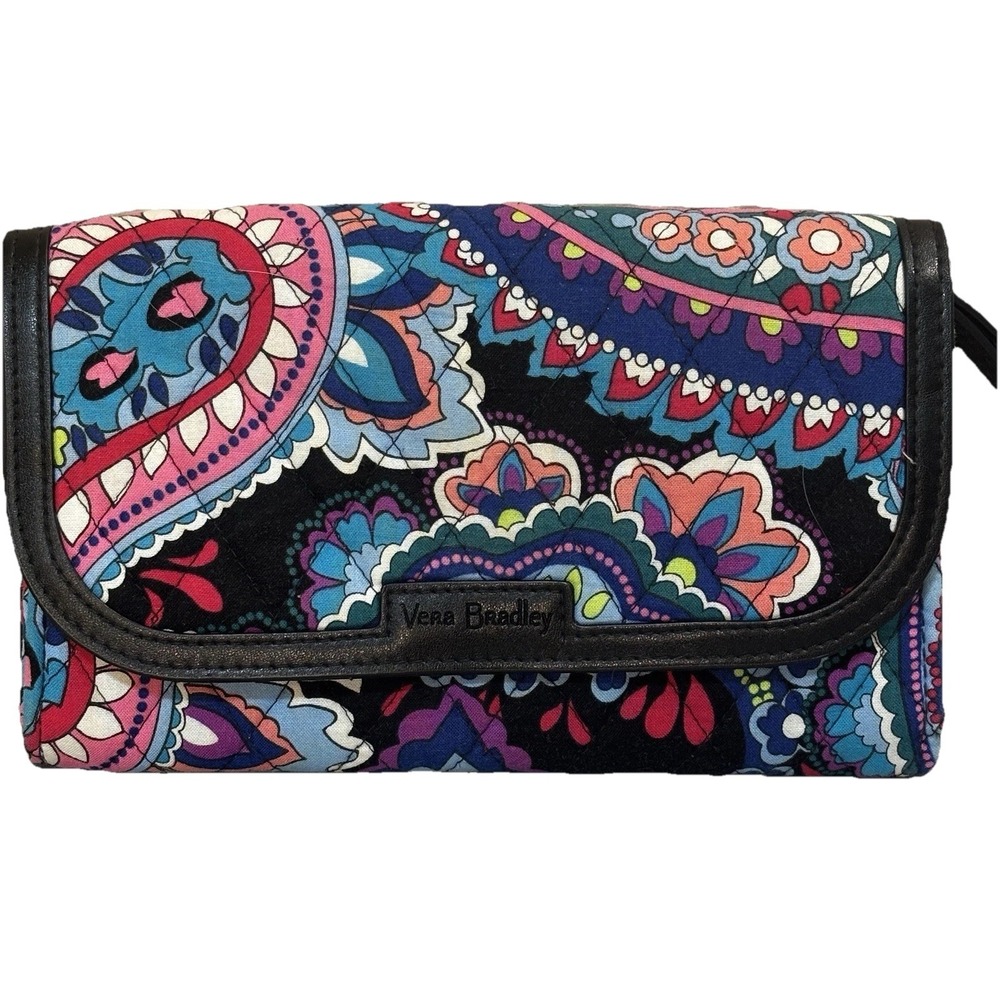 Vera Bradley Haymarket Paisley Wristlet Wallet‎ Leather Trim ID Card Holder Zip